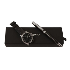 Zestaw Ungaro zegarek Ezio Black + długopis Volterra, kolor czarny    				                