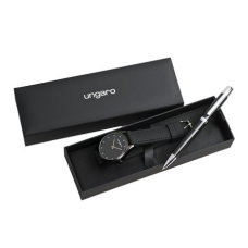 Zestaw Ungaro zegarek Matteo + długopis Volterra, kolor czarny    				                