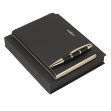Zestaw Ungaro notes A6 + długopis seria Sienna Black - Gold, kolor czarny    				                