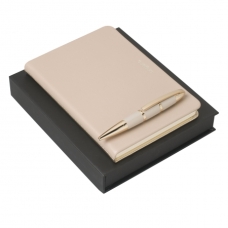 Zestaw Ungaro  notes A6 i długopis seria Sienna Nude - Gold, kolor czarny    				                