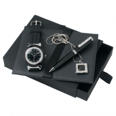 Zestaw Ungaro pendrive i zegarek seria Diadema Black + długopis Goccia, kolor czarny    				                