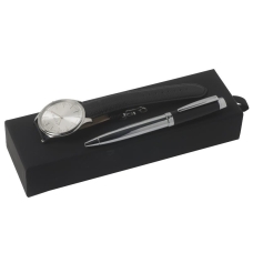Zestaw Ungaro zegarek Alceo Silver + długopis Simply U, kolor czarny    				                