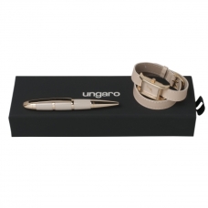 Zestaw Ungaro  zegarek i długopis seria Sienna Nude&Gold, kolor czarny    				                