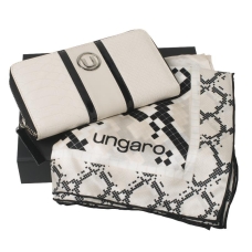 Zestaw Ungaro portmonetka + apaszka seria Pitone Cream, kolor czarny    				                