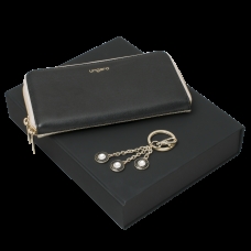 Zestaw Ungaro portmonetka Sienna Black - Gold + brelok Alba, kolor czarny    				                