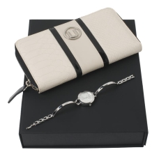 Zestaw Ungaro portmonetka Pitone Cream + zegarek Fedra Chrome, kolor czarny    				                