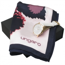 Zestaw Ungaro apaszka Alba + zegarek Tweed Light, kolor czarny    				                